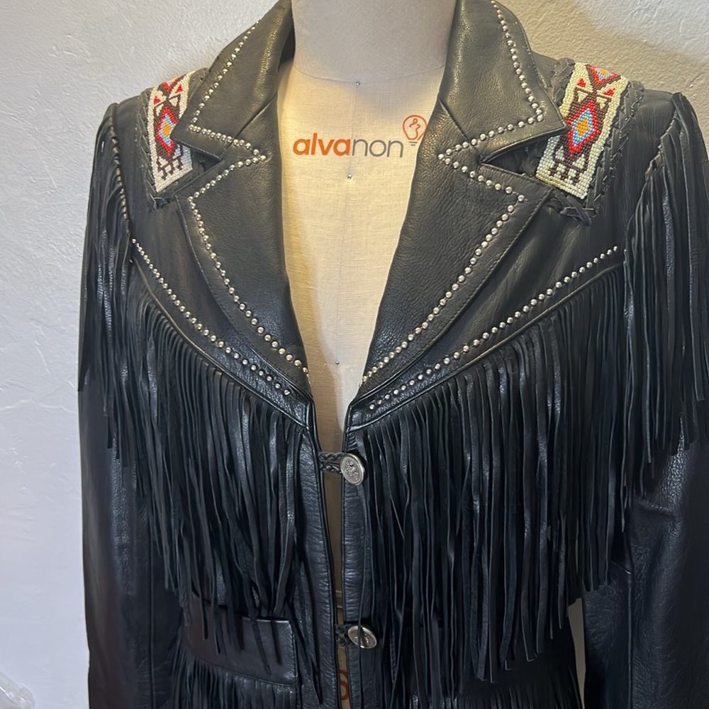 Western World by Shaf NWT Vintage Biker Black Fringe Koto Leather Jacket - Picture 12 of 12
